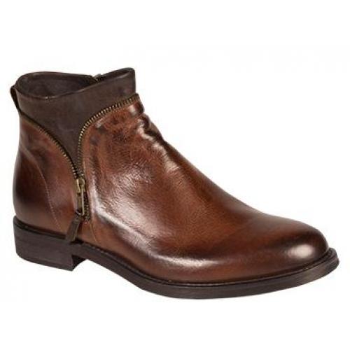 Bacco Bucci "Geneva" Brown Genuine Hand-Burnished Calfskin Side Zip Ankle Boot 7753-88